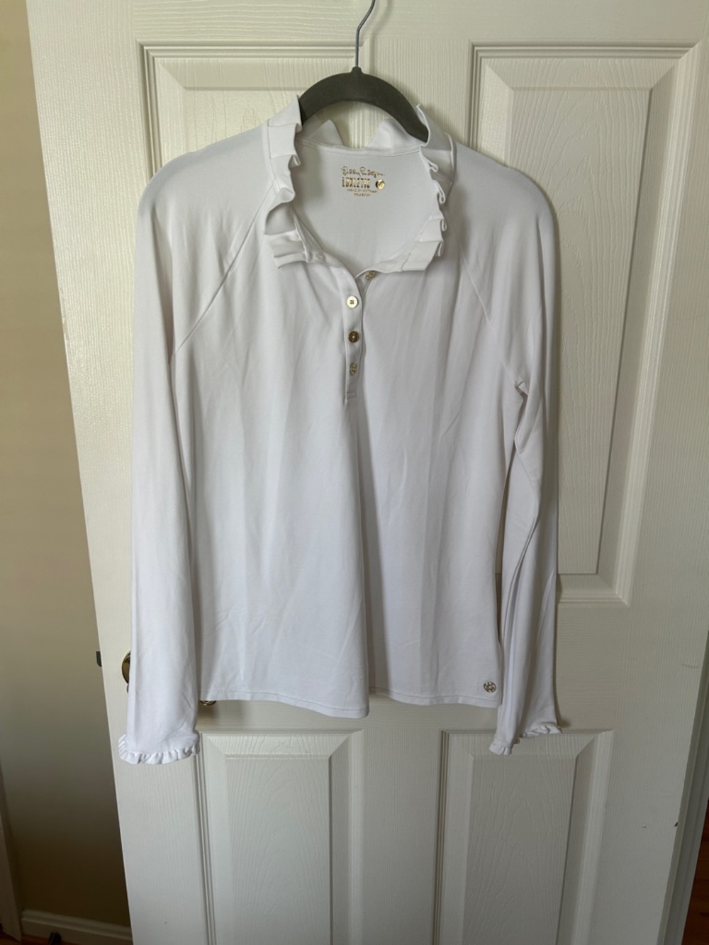 Lilly Pulitzer White Ruffle Collar Long Sleeve Top
